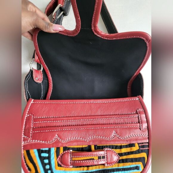 Carriel Crossbody Handbag RedColor/Colorful Cloth Material 10x9 - Picture 9 of 13